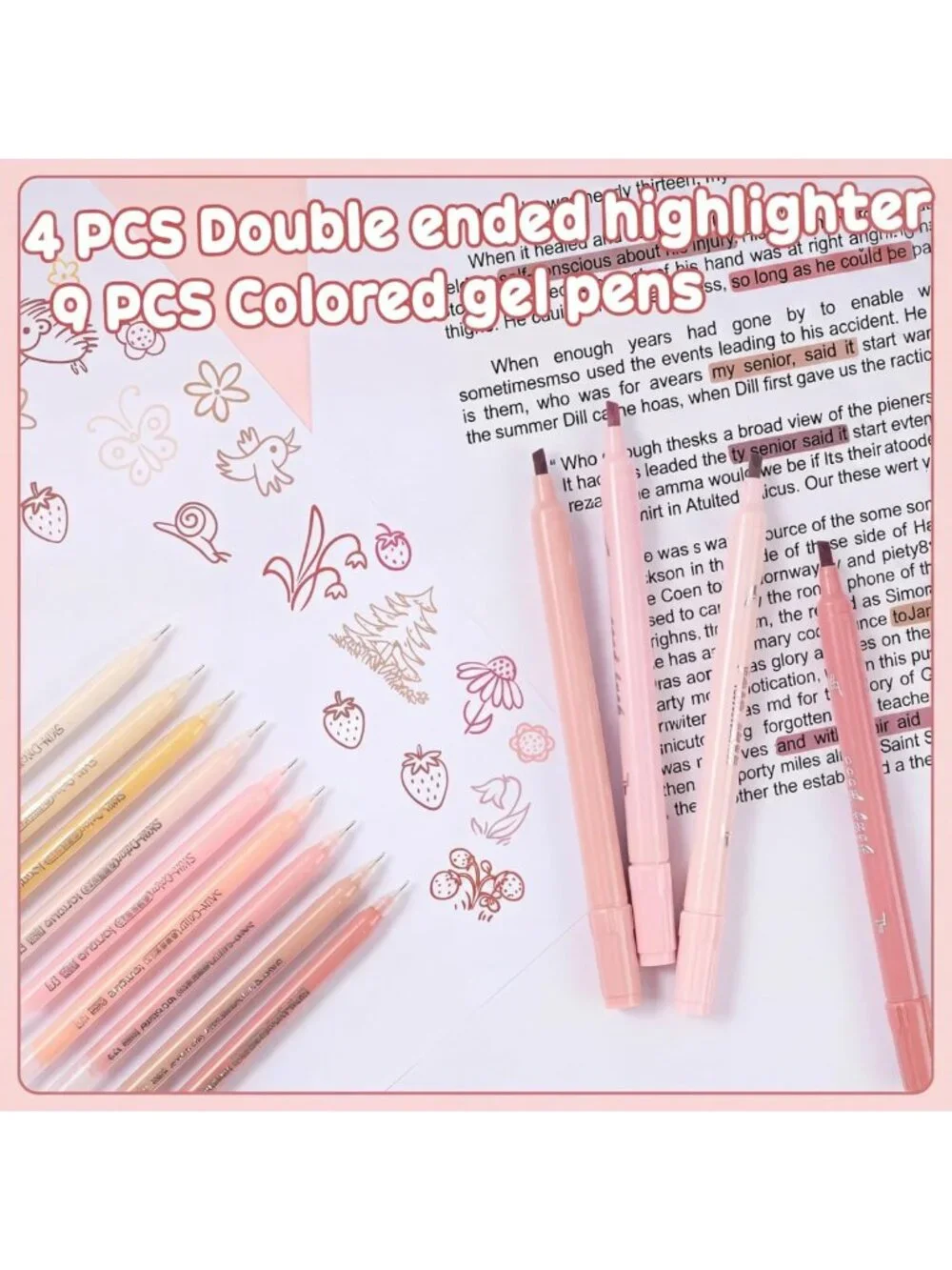 Cute Pink Strawberry Stationery Set with Pencil Case - Perfect School Supplies!